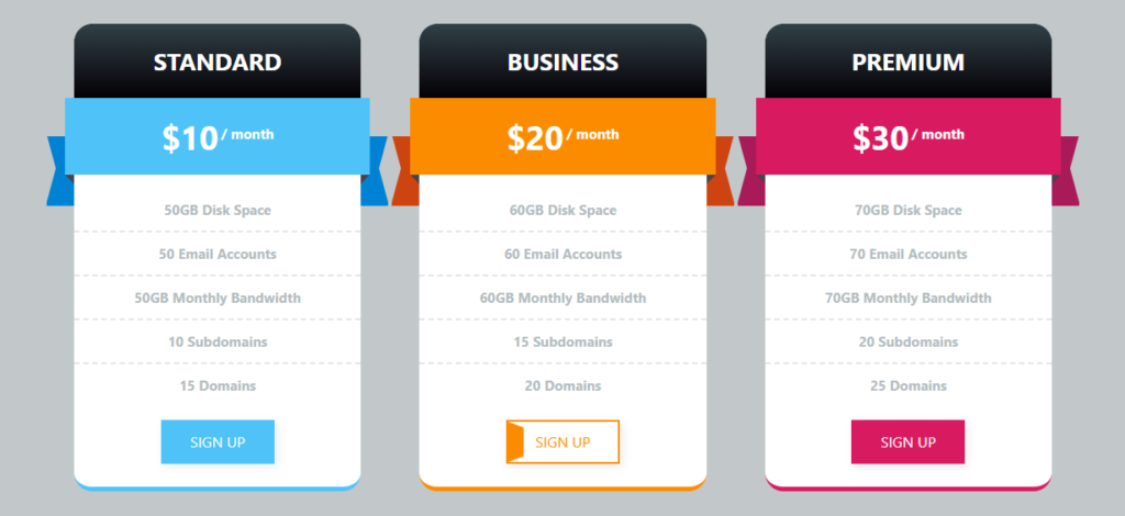 Bootstrap CSS Pricing Table Template Free Bootstrap CSS Pricing Table Template Free