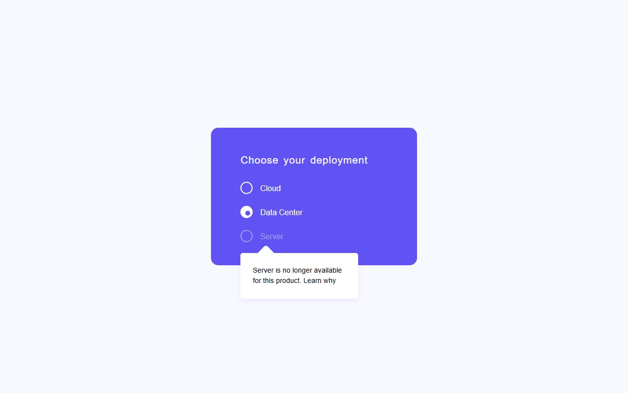 Disabled radio button and tooltip design | UI Design — Bootstrap 5 snippet preview