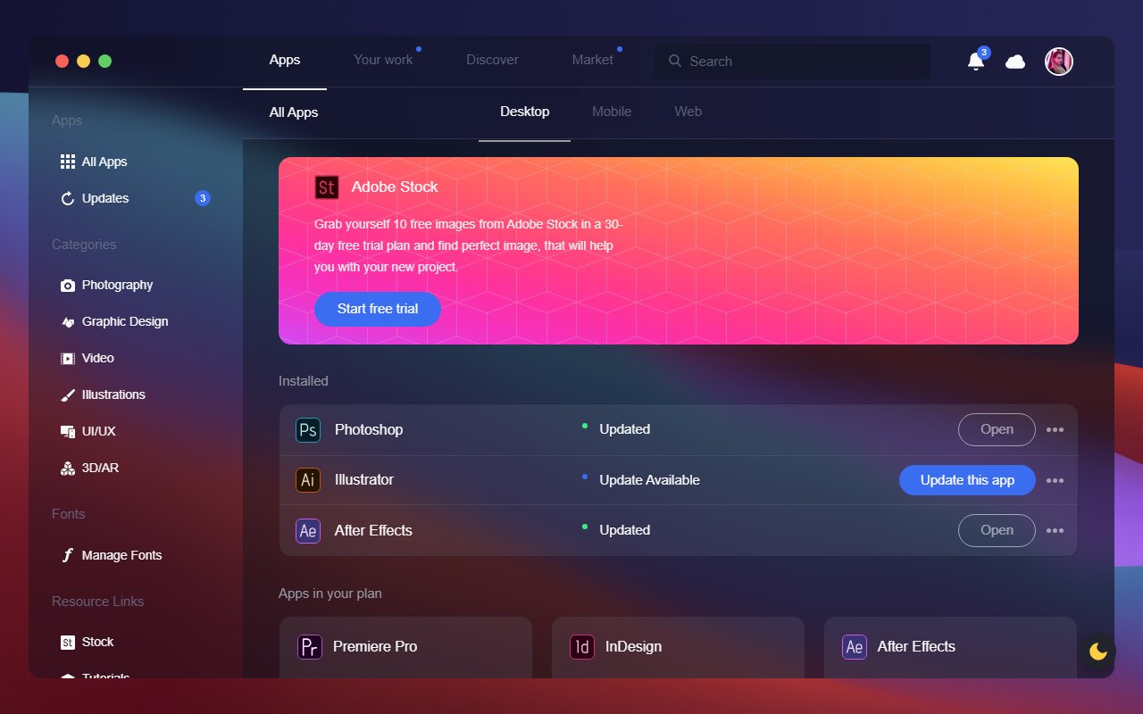 Glassmorphism Creative Cloud App Redesign — Bootstrap 5 snippet preview