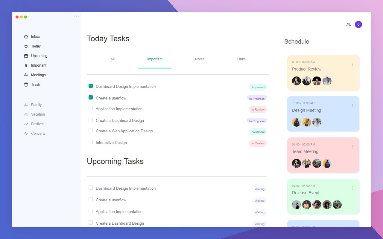 Task Management Dashboard User Interface snippets — Bootstrap 5 snippet preview