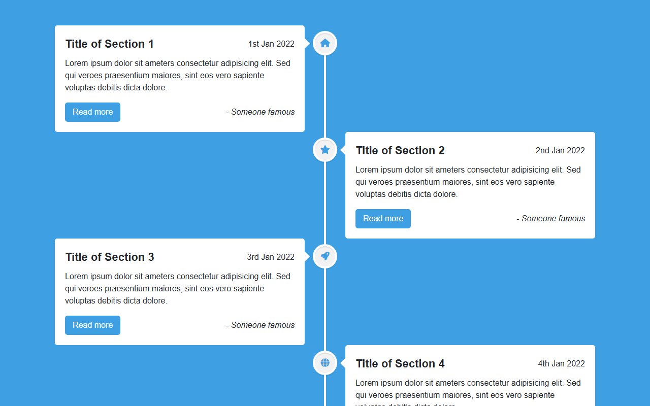 Timeline design example with pure CSS — Bootstrap 5 snippet preview